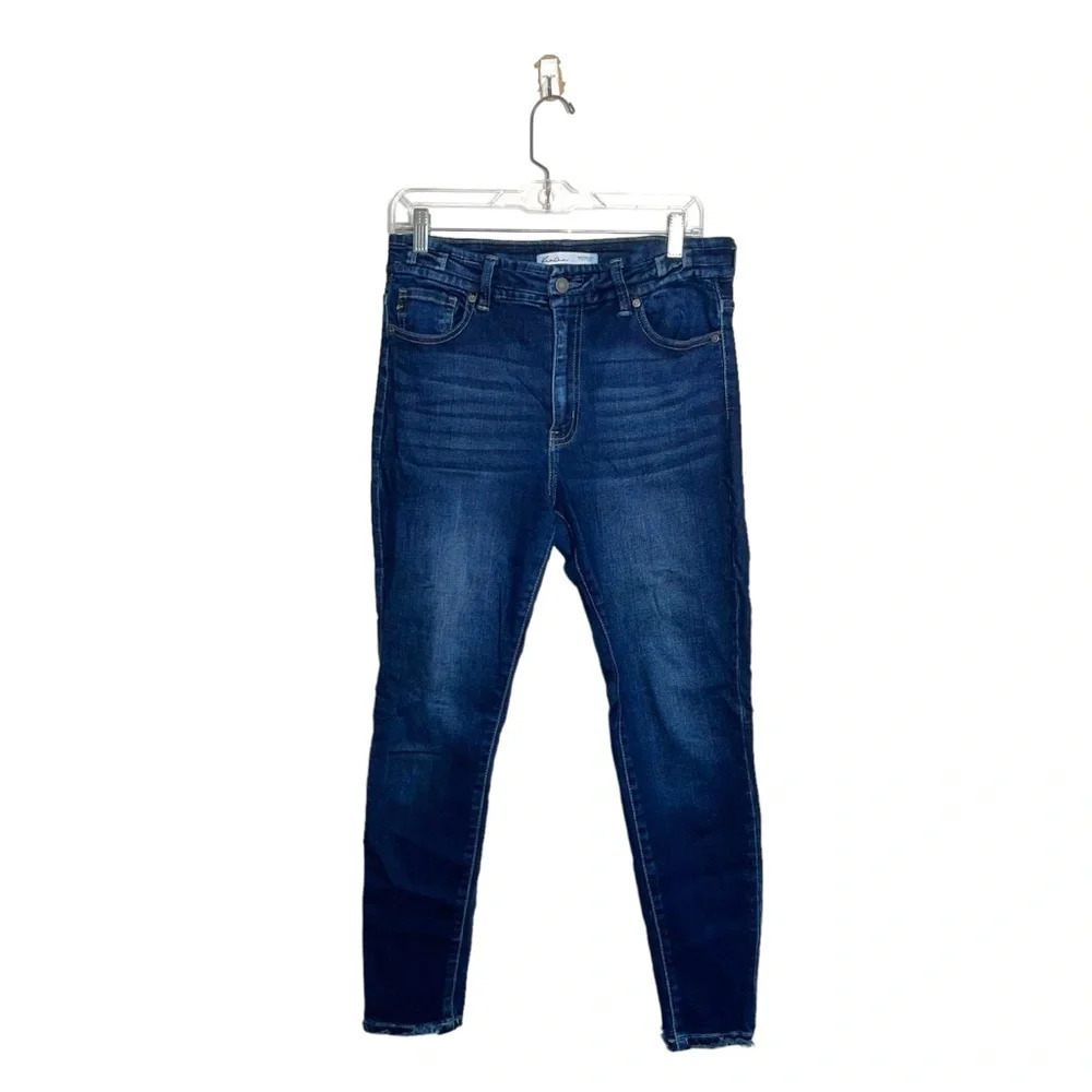 KanCan Dark Wash High Rise Stacked Waist Frayed Ankle Skinny Jeans 29 Women’s